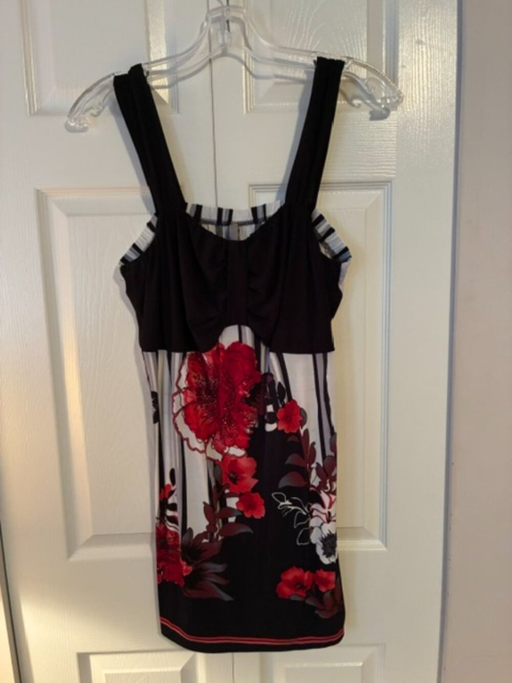 NWT Size 1X PENN Black White Floral Stripe Imperial Waist Tunic Top